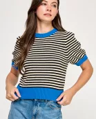 RT-3914-6 STRIPE SHORT SLEEVE SWEATER BLUE/MULTI