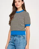 RT-3914-6 STRIPE SHORT SLEEVE SWEATER BLUE/MULTI