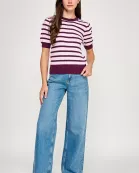 RT-4162-6 PUFF SLEEVE SCALLOPED NECK TOP BURGUNDY MULTI