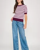 RT-4162-6 PUFF SLEEVE SCALLOPED NECK TOP BURGUNDY MULTI