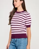 RT-4162-6 PUFF SLEEVE SCALLOPED NECK TOP BURGUNDY MULTI