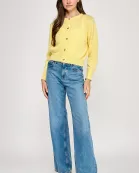 RT-4106-6 KNITTED CARDIGAN WITH BOW DETAIL BUTTONS-BABY YELLOW