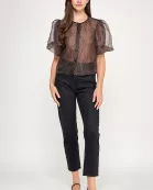 KT-1749-6 PRINTED SHEER PUFF SLEEVE BLOUSE-LEOPARD