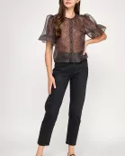 KT-1749-6 PRINTED SHEER PUFF SLEEVE BLOUSE-LEOPARD