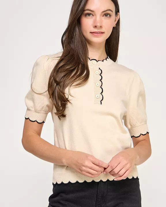 RT-4180-6 SCALLOP TRIM T-SHIRT-CREAM