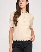 RT-4180-6 SCALLOP TRIM T-SHIRT-CREAM