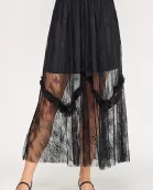 TS-10514-6 TIERED LACE MIDI SKIRT-BLACK