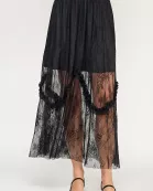 TS-10514-6 TIERED LACE MIDI SKIRT-BLACK