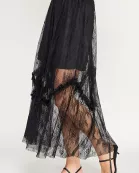 TS-10514-6 TIERED LACE MIDI SKIRT-BLACK