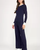 TP-10338-6 CONTRAST WAISTBAND PANTS-NAVY CREAM