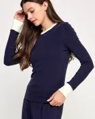 TT-10336-6 LONG SLEEVE TOP WITH CONTRAST COLLAR-NAVY CREAM