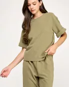 RT-4159-6 ROLLED CUFF OVERSIZED SWEATSHIRT-TEE-OLIVE