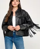 RJ-4138-6 PLEATHER FRINGE JACKET BLACK
