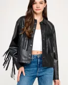 RJ-4138-6 PLEATHER FRINGE JACKET BLACK