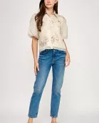 TT-10545-6 GATHERED FRONT PUFF SLEEVES BLOUSE-CREAM MULTI