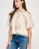 TT-10545-6 GATHERED FRONT PUFF SLEEVES BLOUSE-CREAM MULTI