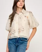 TT-10545-6 GATHERED FRONT PUFF SLEEVES BLOUSE-CREAM MULTI