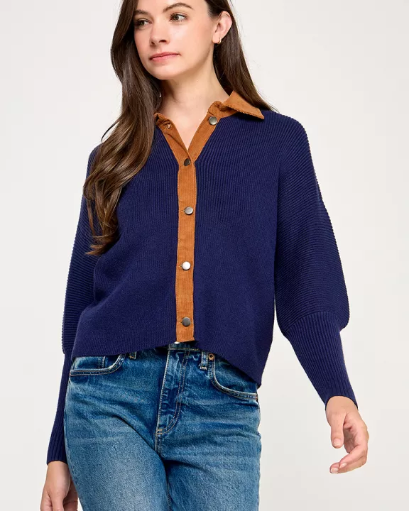 RT-4115-6 CORDUROY CONTRAST SWEATER-NAVY MULTI