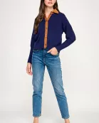 RT-4115-6 CORDUROY CONTRAST SWEATER-NAVY MULTI