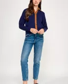 RT-4115-6 CORDUROY CONTRAST SWEATER-NAVY MULTI