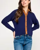 RT-4115-6 CORDUROY CONTRAST SWEATER-NAVY MULTI