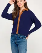 RT-4115-6 CORDUROY CONTRAST SWEATER-NAVY MULTI