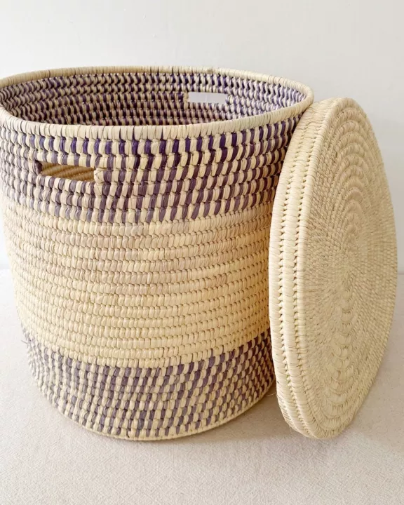 19.5" Lidded Palm Basket- Lavender