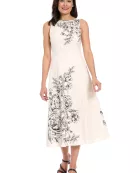 MIDI WIDE NK SLVS PLACEMENT  PRINT DRESS