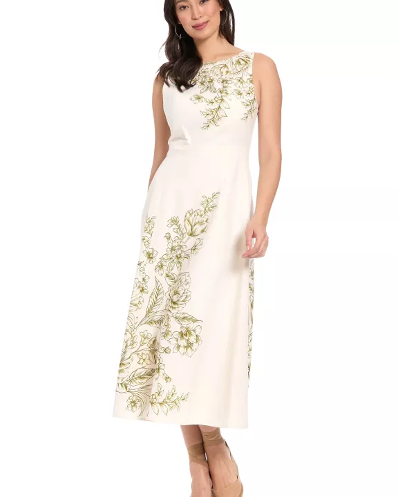 MIDI WIDE NK SLVS PLACEMENT  PRINT DRESS