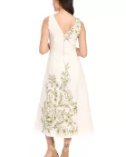 MIDI WIDE NK SLVS PLACEMENT  PRINT DRESS