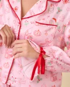 Christmas Print Pajama Set With Contrast Binding