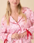 Christmas Print Pajama Set With Contrast Binding