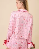 Christmas Print Pajama Set With Contrast Binding