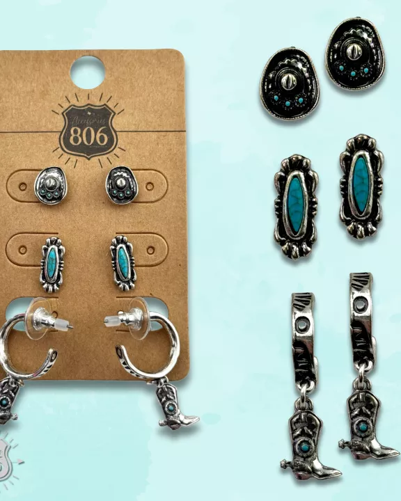 Western boot theme hoop and post earring set