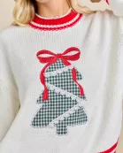 Festive Holiday Sweater With Christmas Tree Patchwork