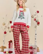 Festive Holiday Sweater With Christmas Tree Patchwork