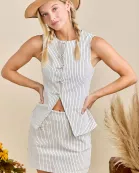 Stripe Print Denim Mini Skort With Front Pocket