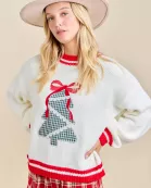 Festive Holiday Sweater With Christmas Tree Patchwork