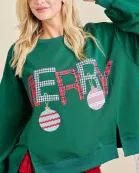 Merry With Ornament Patchwork Oversized Long Sleeve Top