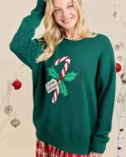Candy Cane Happy Holidays Patchwork Knit Sweater