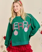 Merry With Ornament Patchwork Oversized Long Sleeve Top