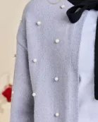 Neck Tie Cardigan With All Over Pearl Studs