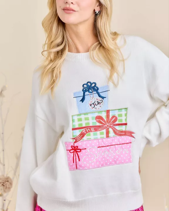 Christmas Present Patchwork Sweater Knit Top