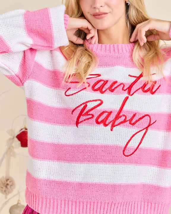 Santa Baby Sweater Featuring Bold Embroidered