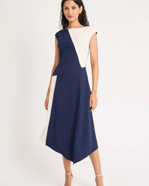 ASYMMETRICAL SLEEVELESS COLOR BLOCK MIDI
