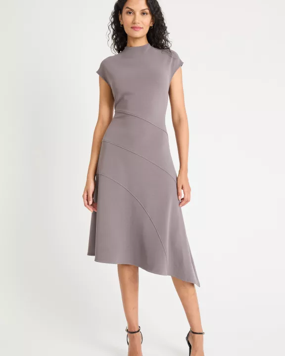 ASYMMETRICAL MOCK NECK CAP SLEEVE MIDI