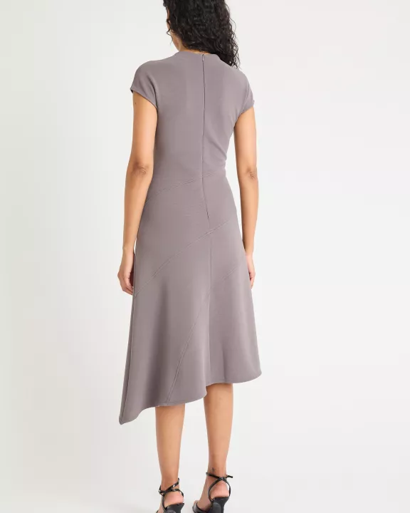 ASYMMETRICAL MOCK NECK CAP SLEEVE MIDI