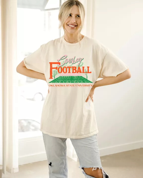 OSU Cowboys Football Field Off White Thrifted Tee