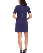 NOVELTY BUTTON SPLIT NECK A-LINE SHIFT DRESS W/ ELBOW SLV
