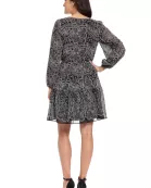 TIE NECK BISHOP SLEEVE ELASTIC WAIST DRESS